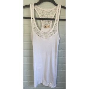 Vintage Hollister White Lace‎ Racerback Ribbed Tank Top Small Y2K Coquette